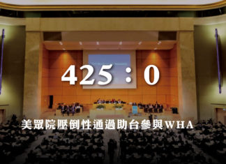 425:0 美眾院壓倒性通過助台參與WHA